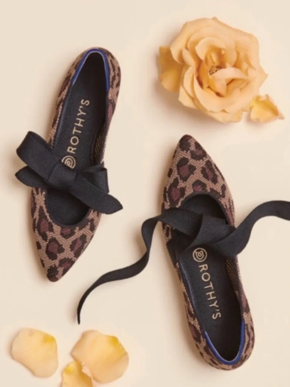 Rothy's The Point Leopard Print Bow Flats Size 8 • Chic Classic Preppy Coquette